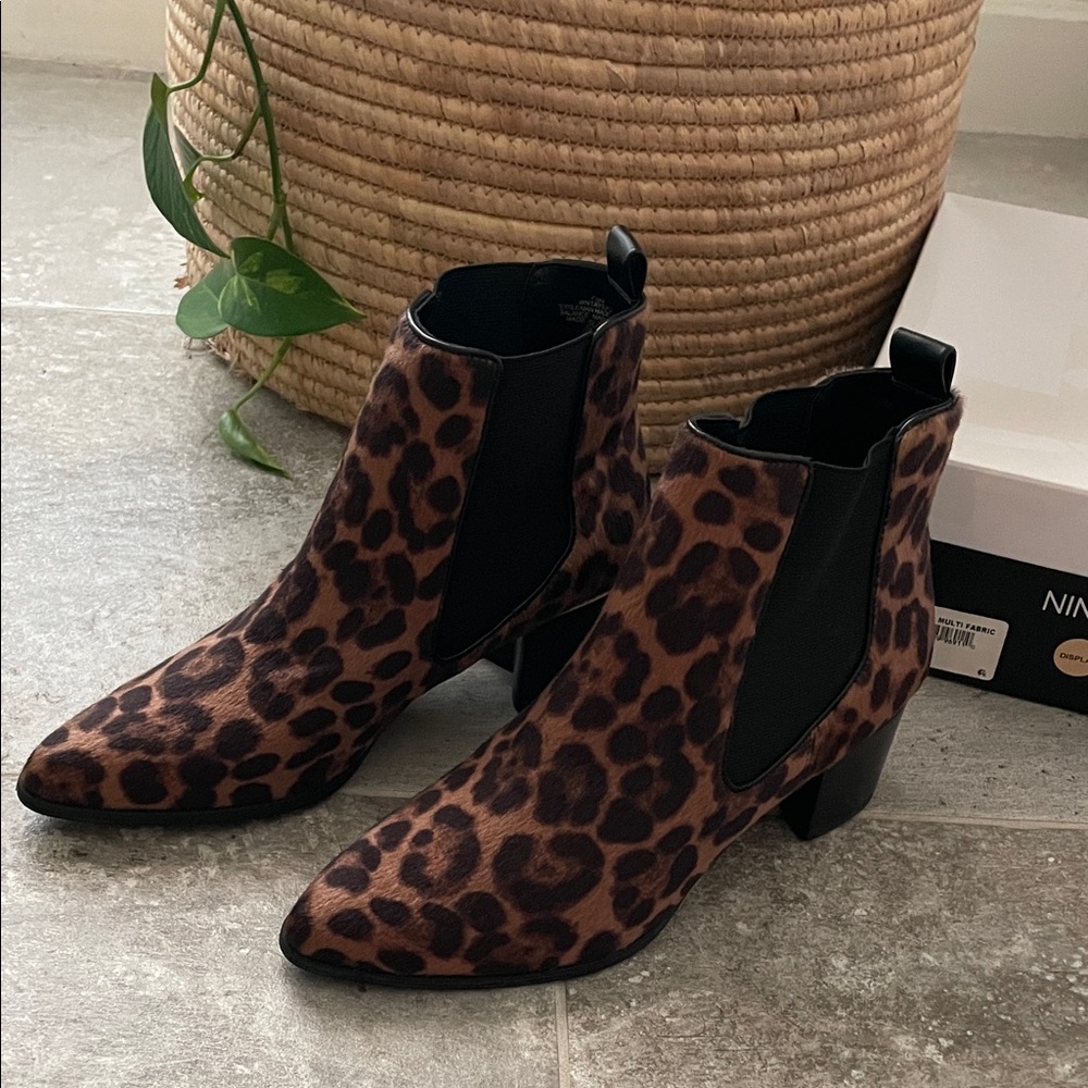 Nine West Brown Leopard Ankle Booties